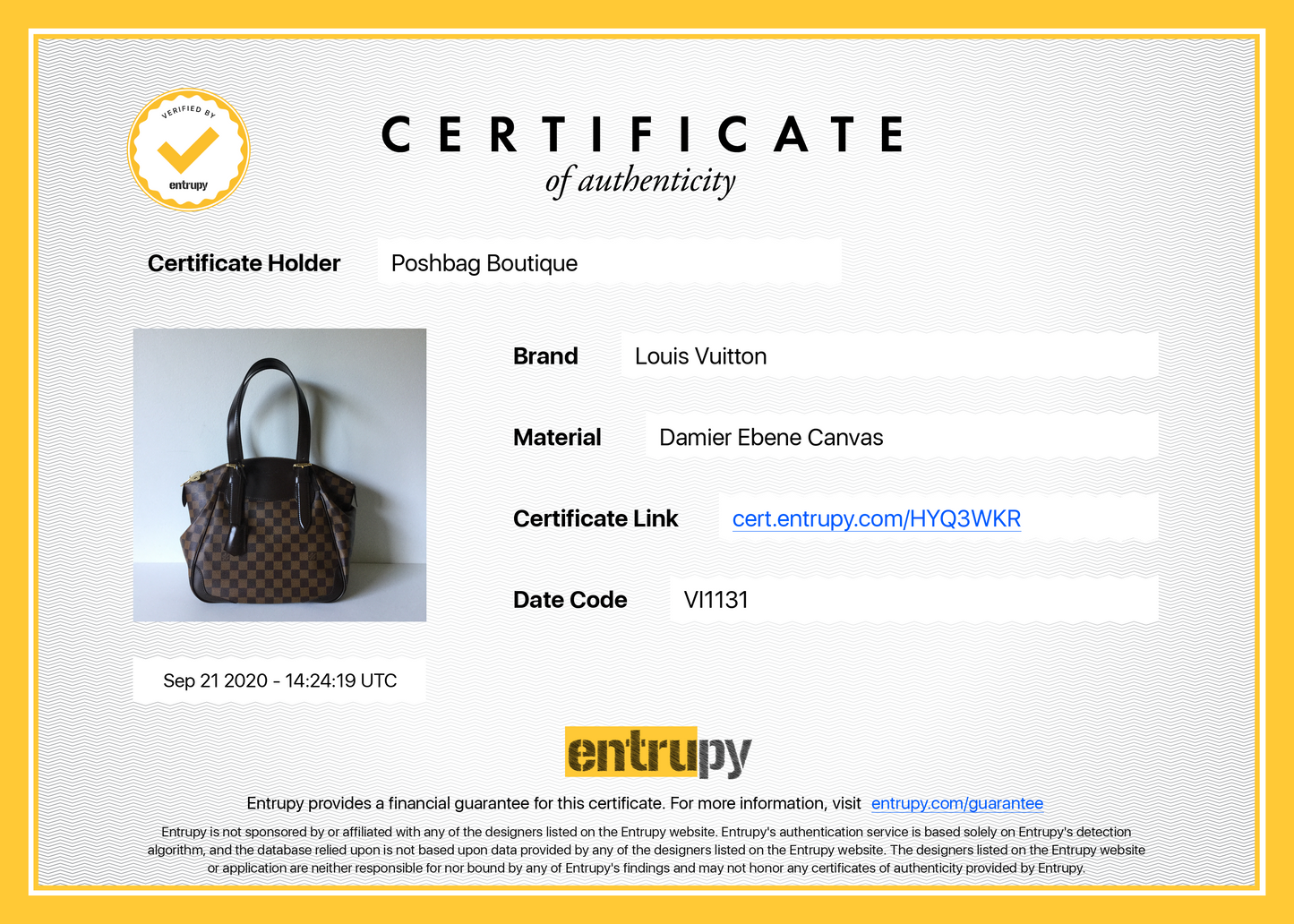 LOUIS VUITTON Verona MM Damier Ebene Canvas Bag