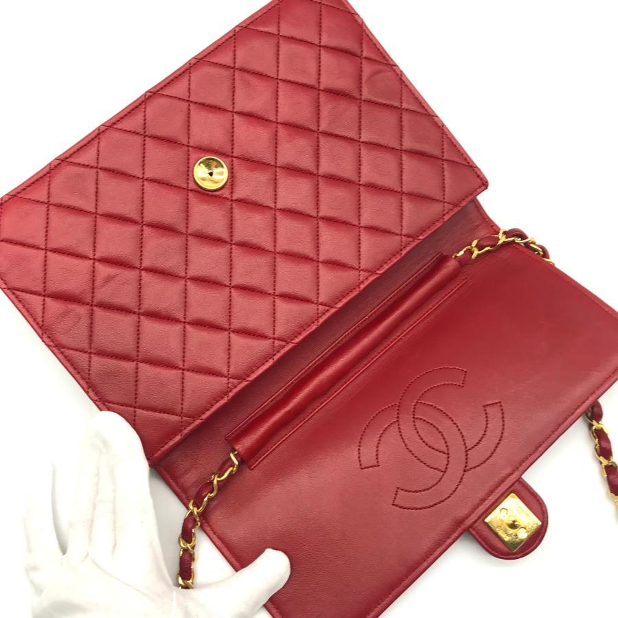 Chanel Red Quilted Lambskin Leather Flap Shoulder Bag