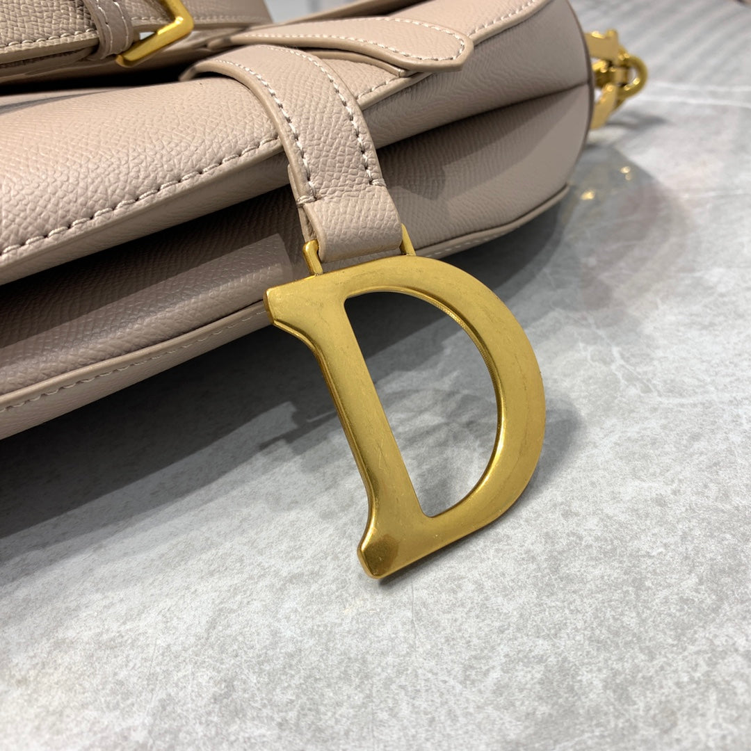 CD Saddle Bag Strap Warm Taupe Grained Brown Calfskin Amelia