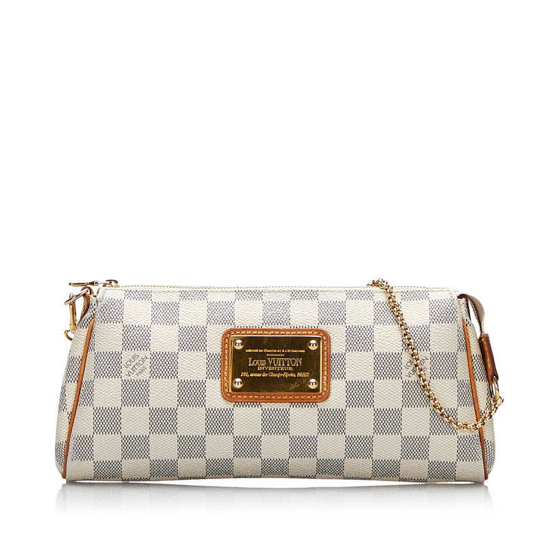 Louis Vuitton Damier Azur Eva Chain Shoulder Handbag White PVC Leather