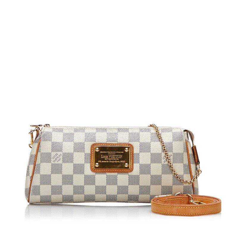 Louis Vuitton Damier Azur Eva Chain Shoulder Handbag White PVC Leather