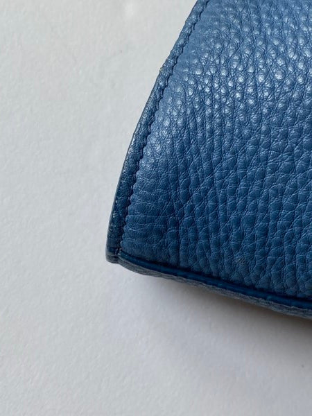 Prada Blue Vitello Daino Vertical Convertible Tote Bag