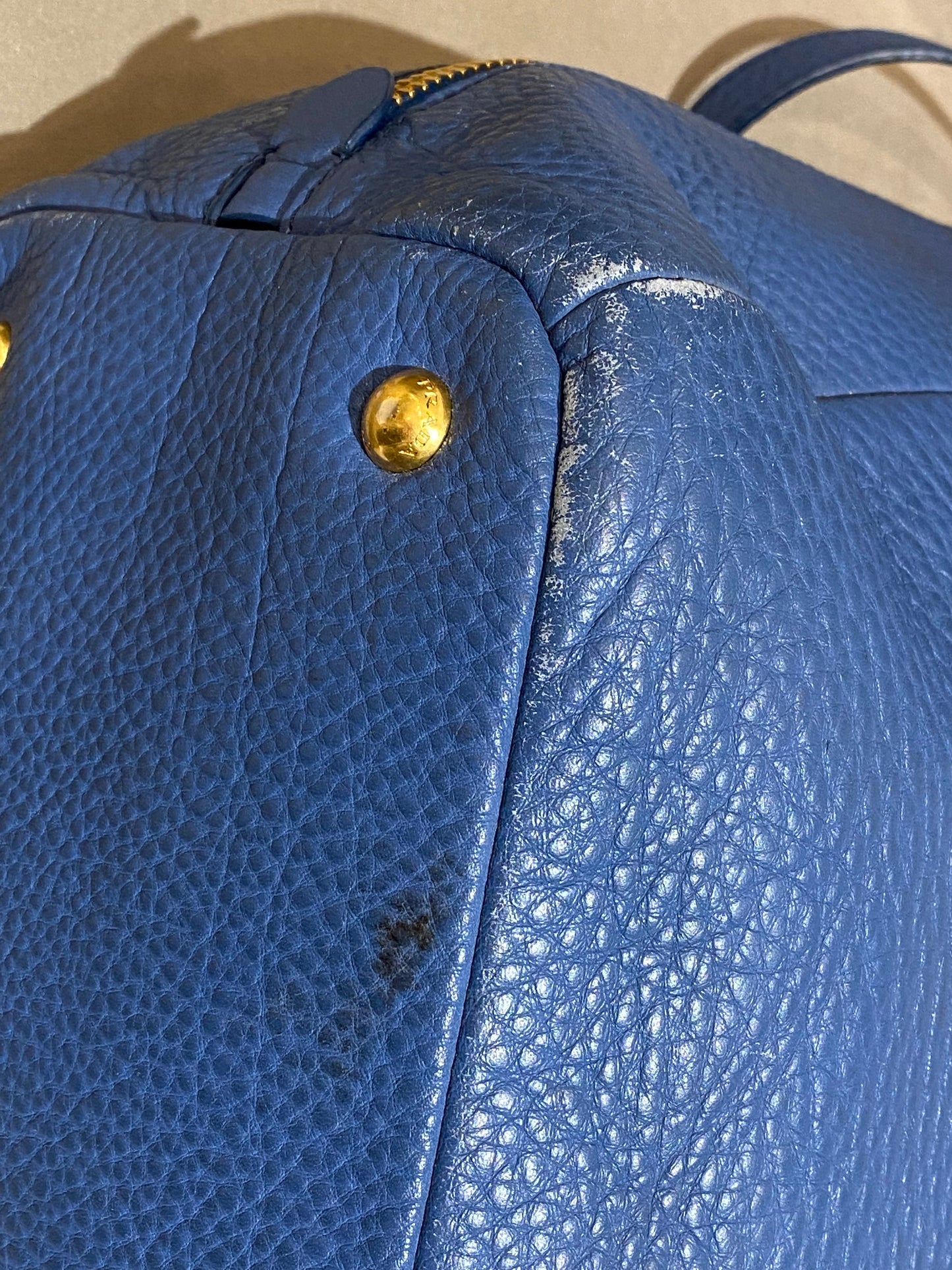Prada Blue Vitello Daino 2 Way Bag