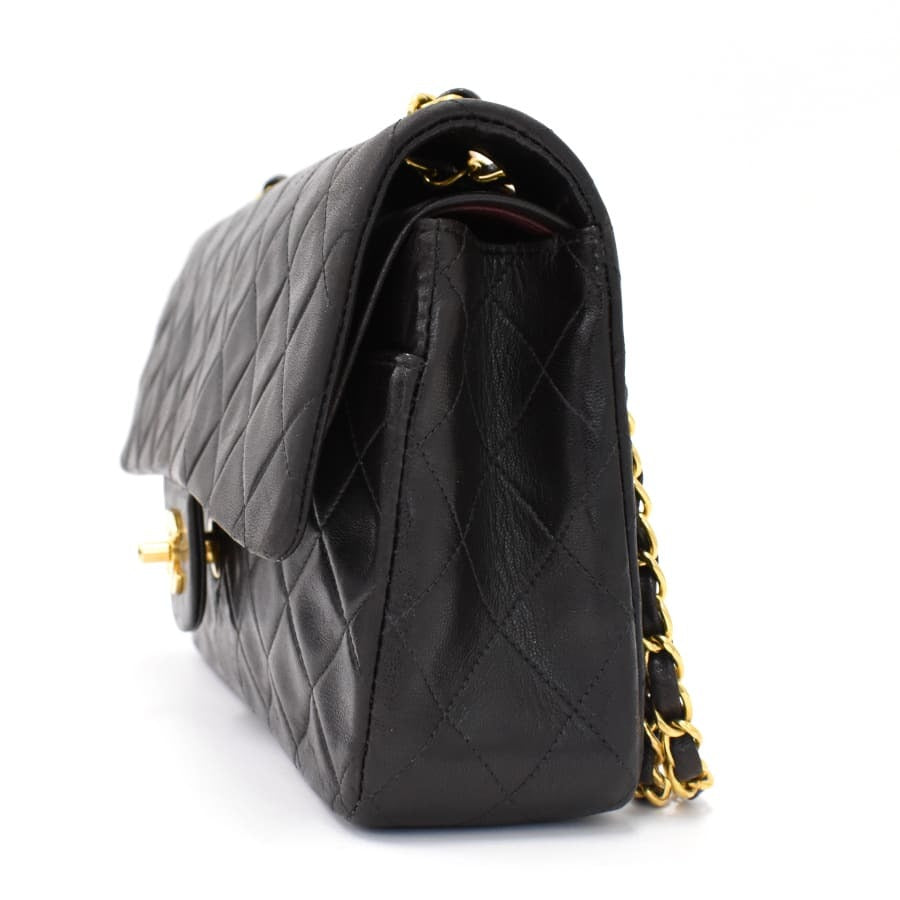 Chanel Classic Double Flap Shoulder Bag Medium Black Lambskin