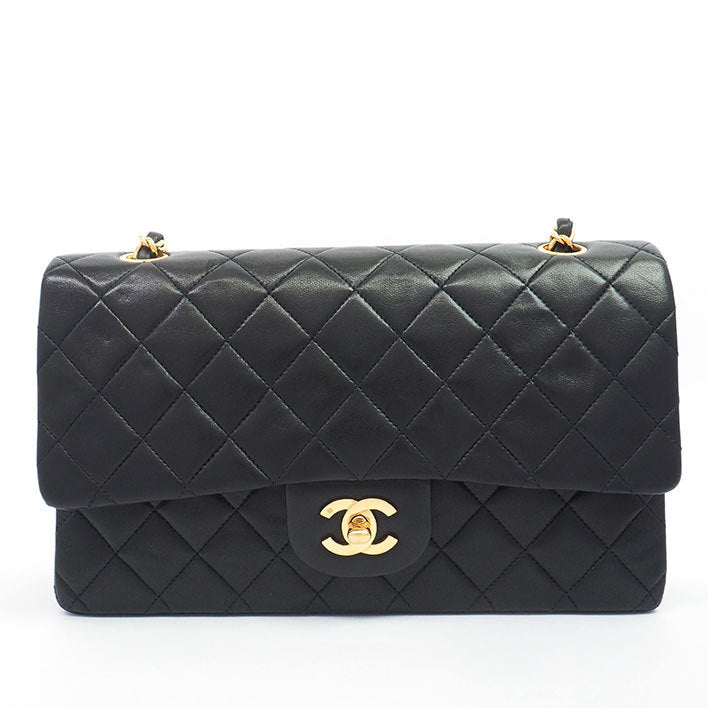 Chanel Classic Double Flap 25 Shoulder Bag Medium Black Quilted Lambskin