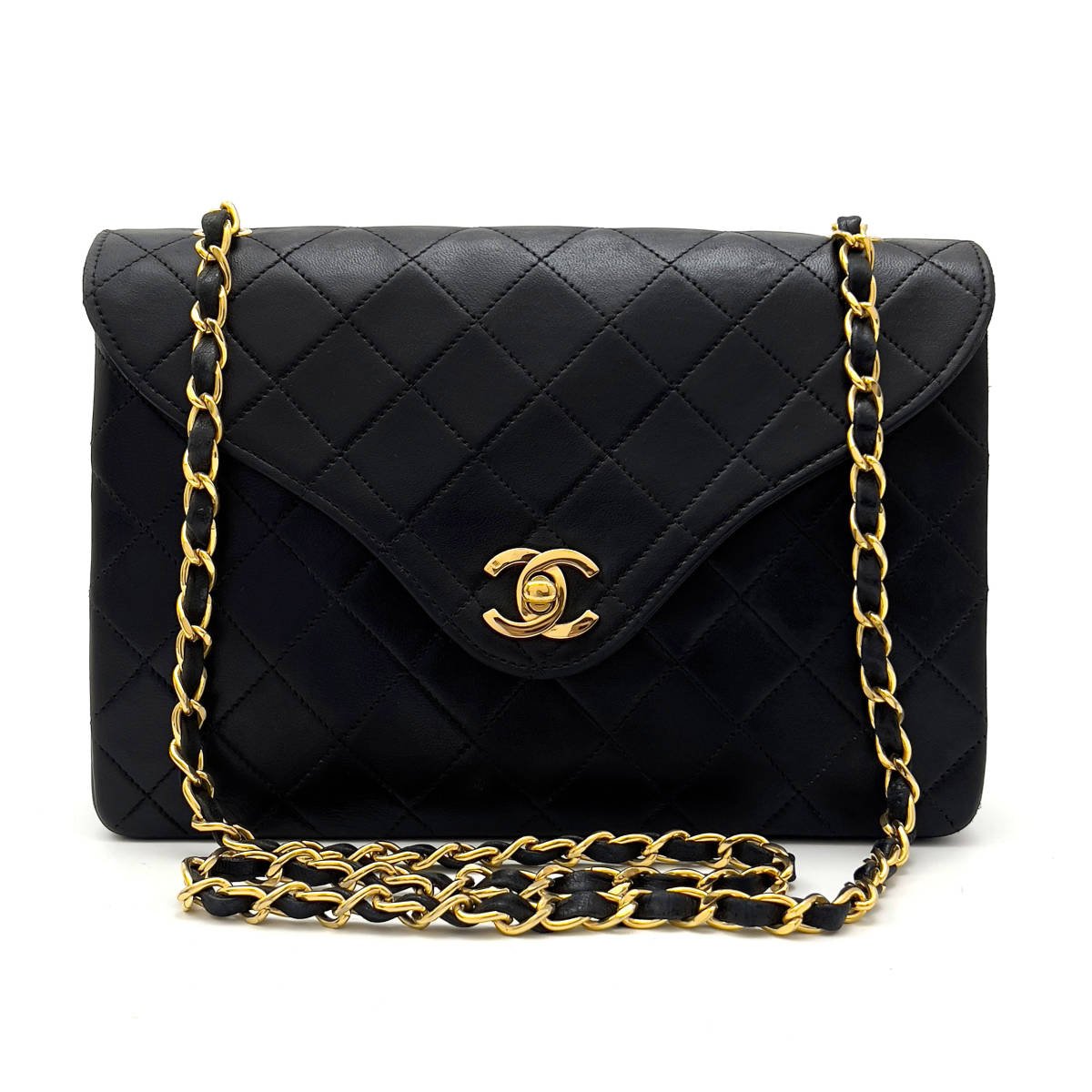 Chanel Shoulder Bag Flap Black Lambskin Leather Matrasse