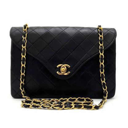 Chanel Shoulder Bag Flap Black Lambskin Leather Matrasse