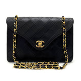 Chanel Shoulder Bag Flap Black Lambskin Leather Matrasse