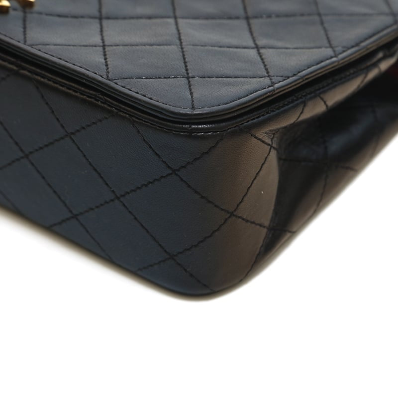 Chanel Shoulder Bag Flap Black Lambskin Leather Matrasse