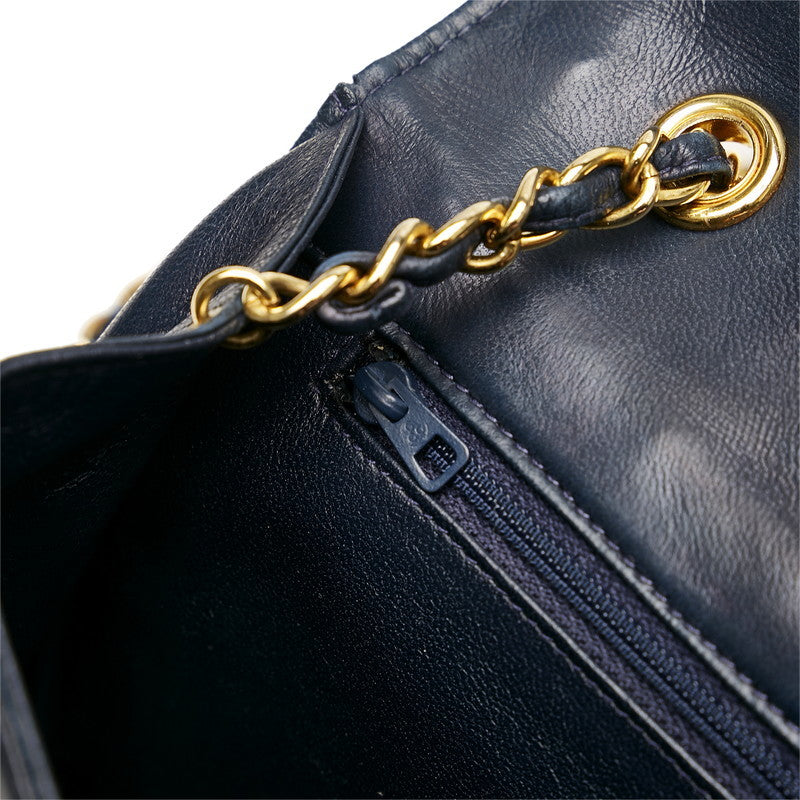 Chanel Shoulder Bag Flap Navy Lambskin Leather Matrasse
