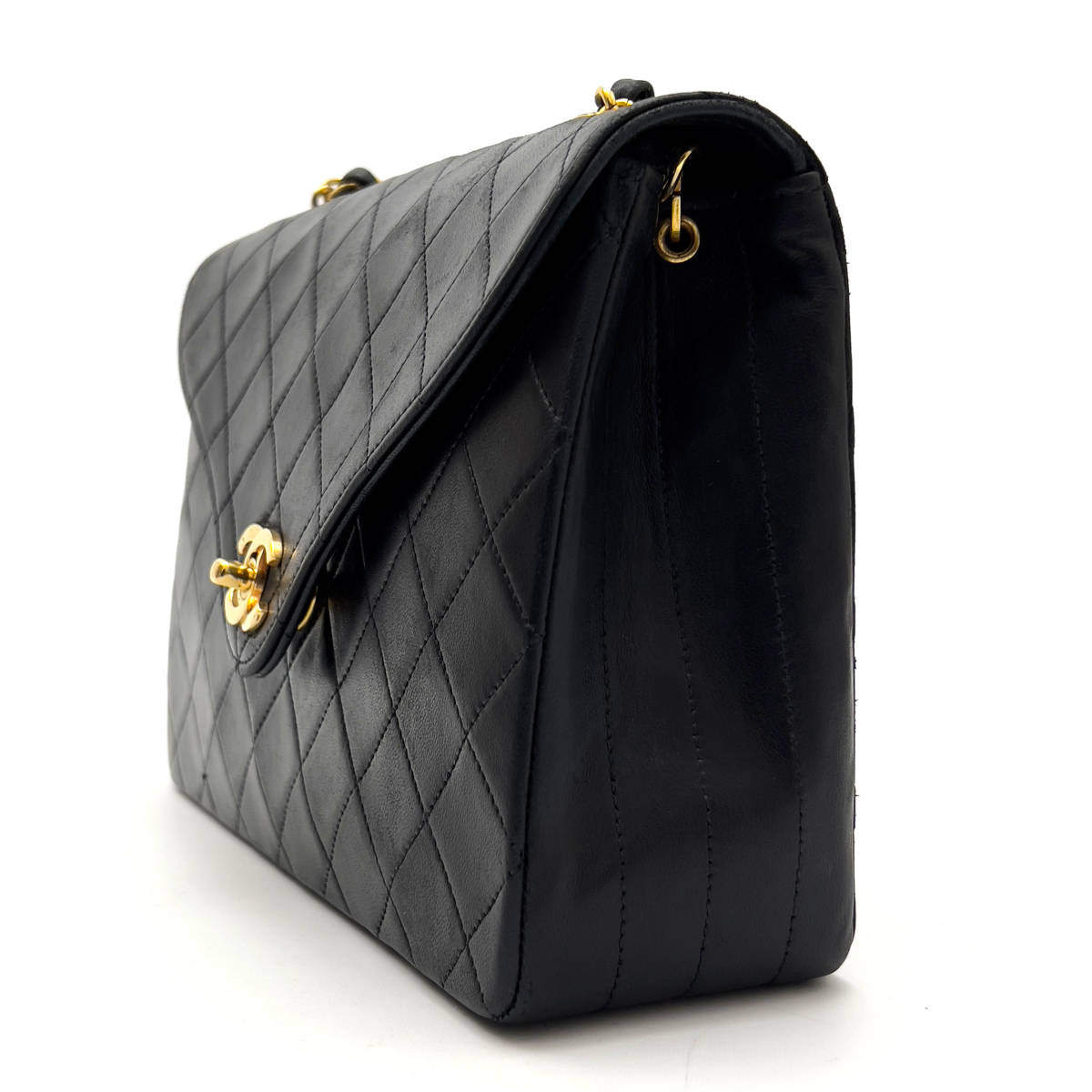Chanel Shoulder Bag Flap Black Lambskin Leather Matrasse