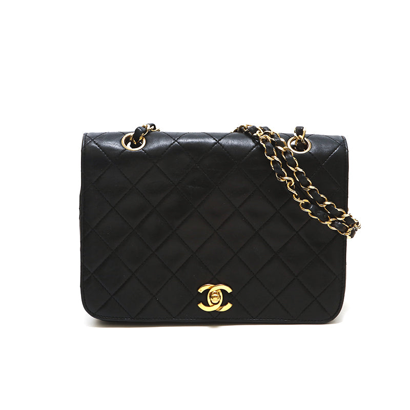 Chanel Shoulder Bag Flap Black Lambskin Leather Matrasse