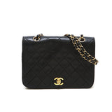 Chanel Shoulder Bag Flap Black Lambskin Leather Matrasse