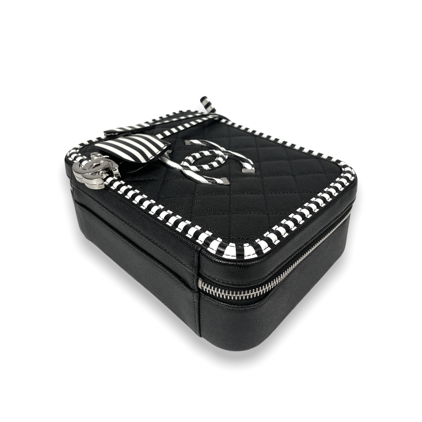 Chanel Filigree Vanity Case Small Black Caviar Silver