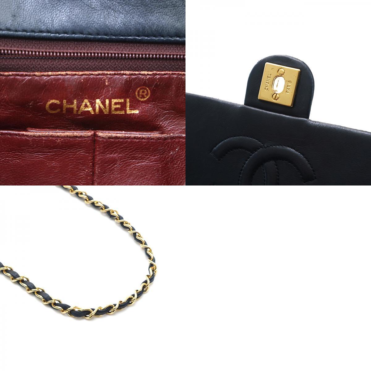 Chanel Shoulder Bag Flap Black Lambskin Leather Matrasse
