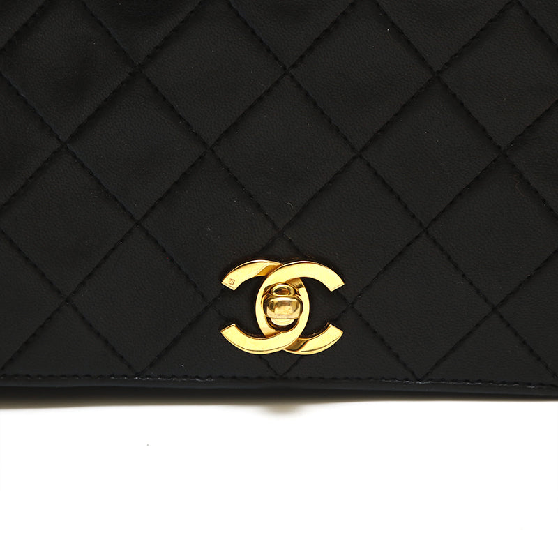 Chanel Shoulder Bag Flap Black Lambskin Leather Matrasse