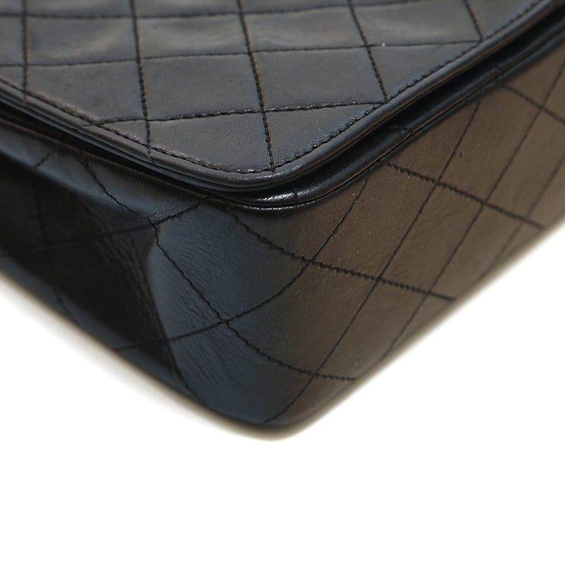Chanel Shoulder Bag Flap Black Lambskin Leather Matrasse