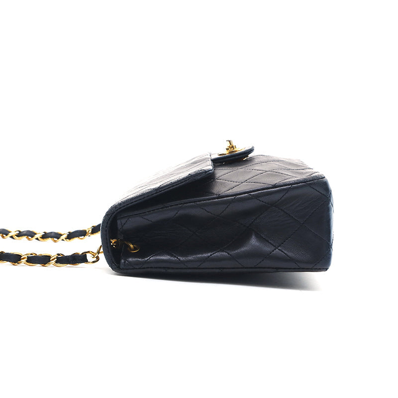 Chanel Shoulder Bag Flap Black Lambskin Leather Matrasse