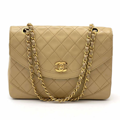 Chanel Shoulder Bag Flap Beige Lambskin Leather Matrasse