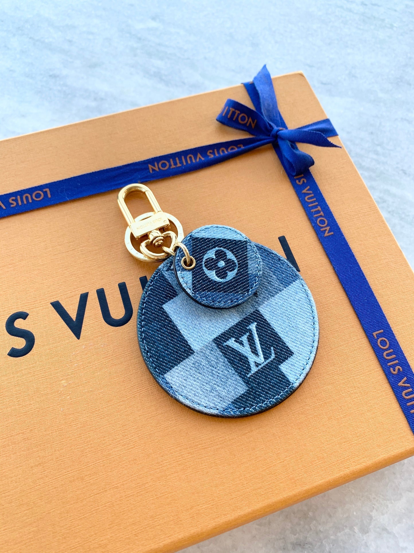 [ ]Louis Vuitton Denim Monogram Patchwork Bag Charm/Key Holder