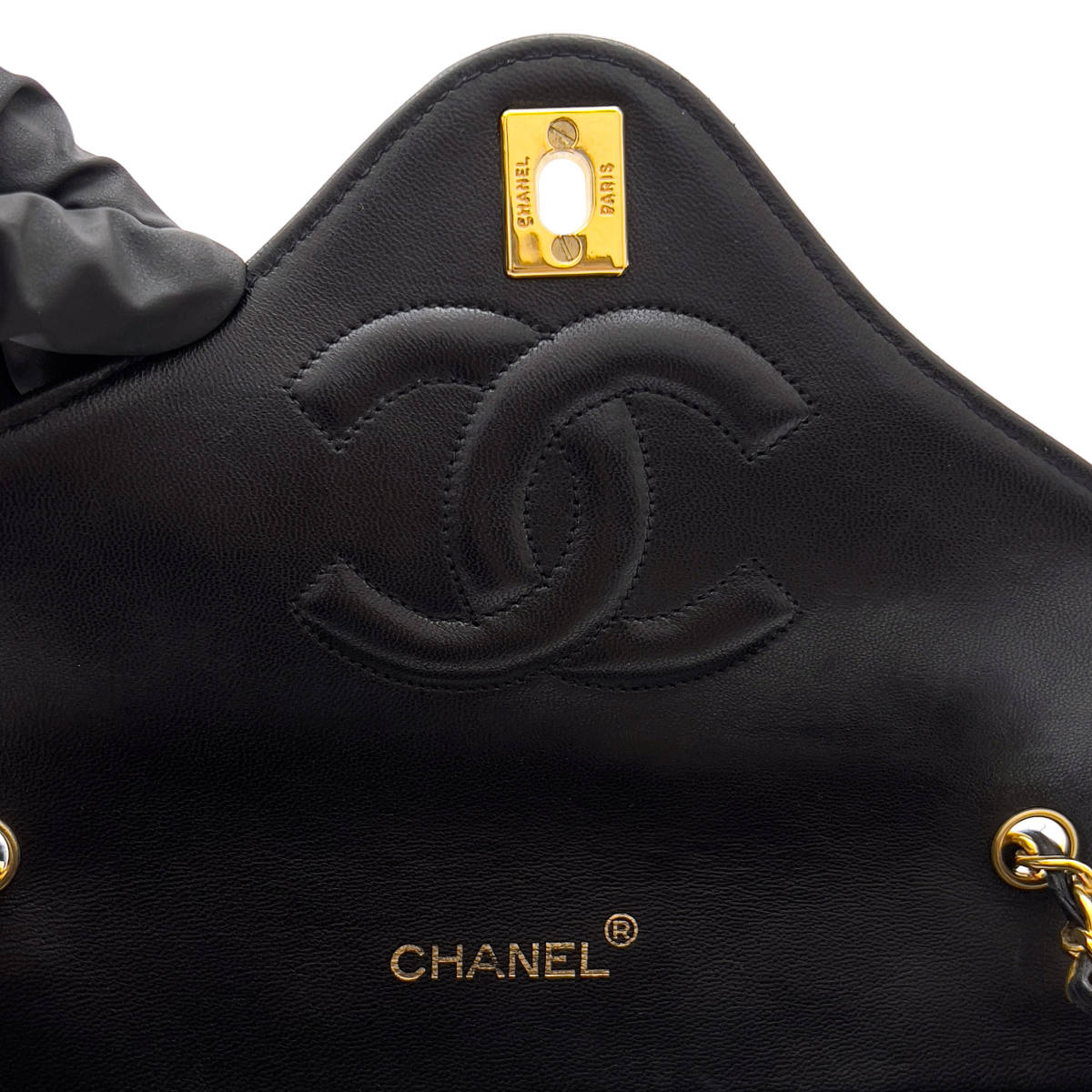 Chanel Shoulder Bag Flap Black Lambskin Leather Matrasse