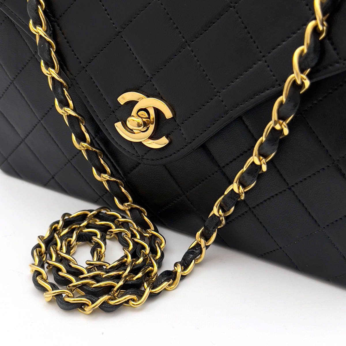 Chanel Shoulder Bag Flap Black Lambskin Leather Matrasse