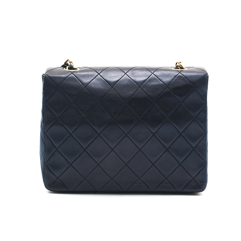 Chanel Shoulder Bag Flap Black Lambskin Leather Matrasse