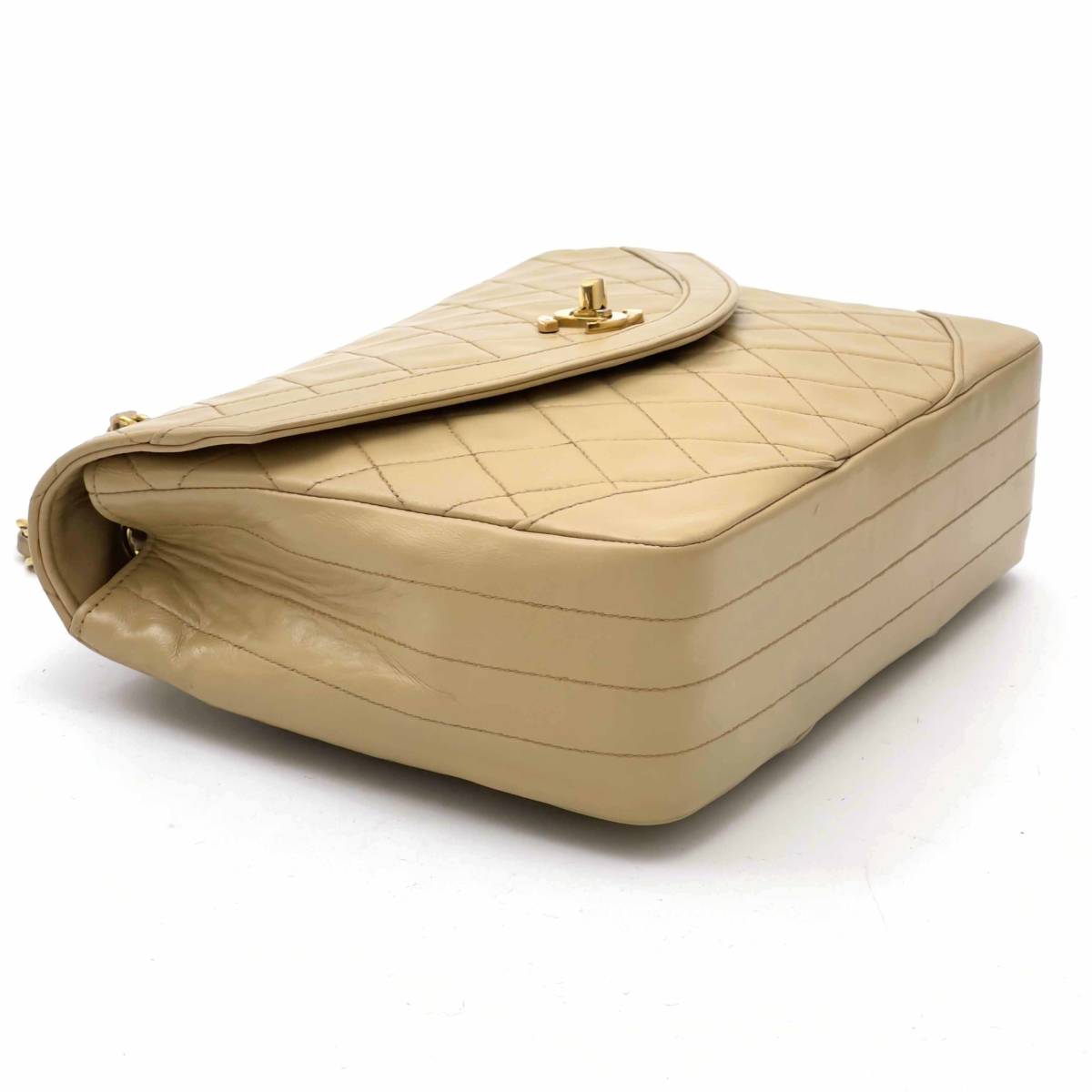 Chanel Shoulder Bag Flap Beige Lambskin Leather Matrasse