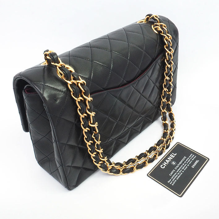 Chanel Classic Double Flap 25 Shoulder Bag Medium Black Quilted Lambskin