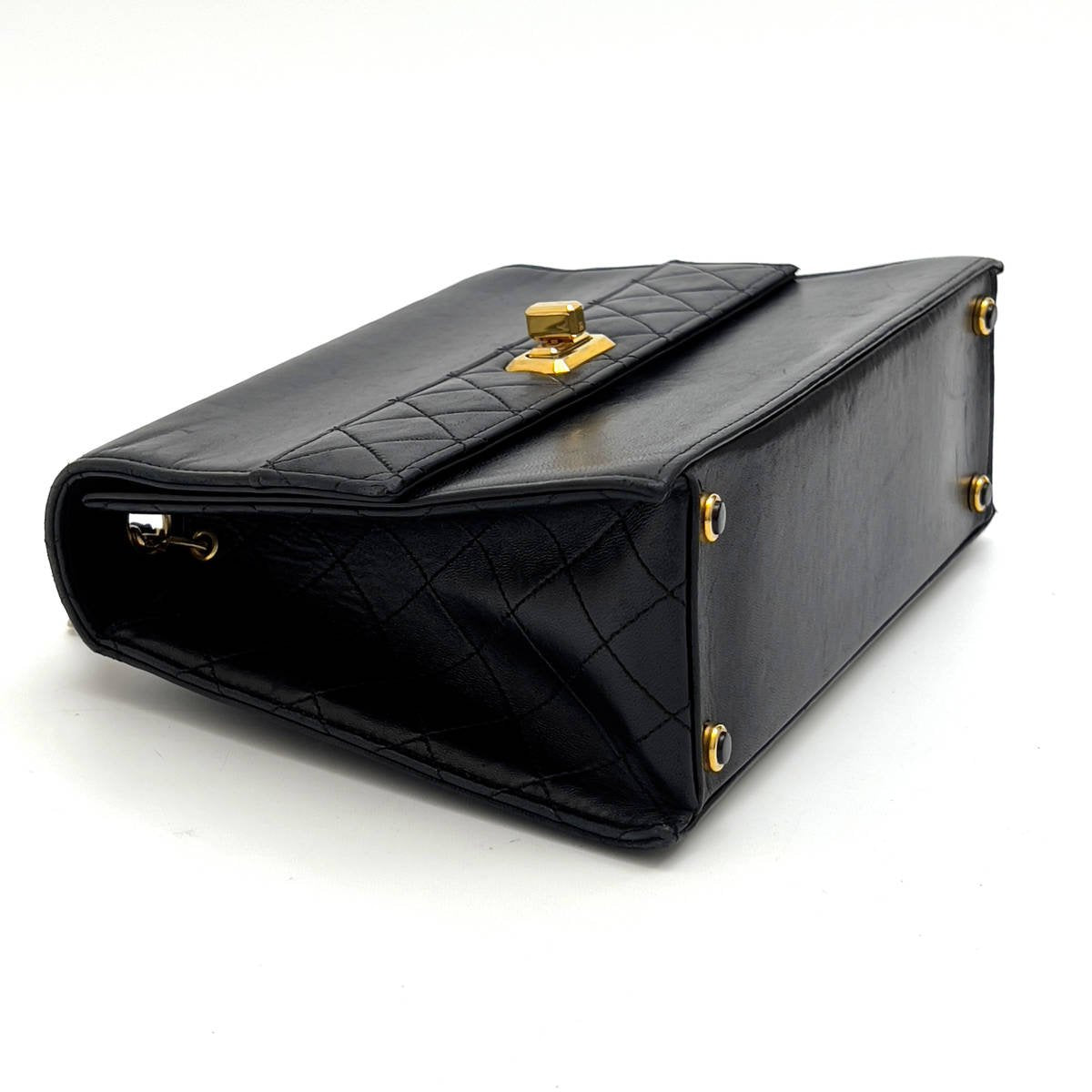 Chanel Shoulder Bag Trapezoidal Flap Black Lambskin Leather Matrasse   First Series
