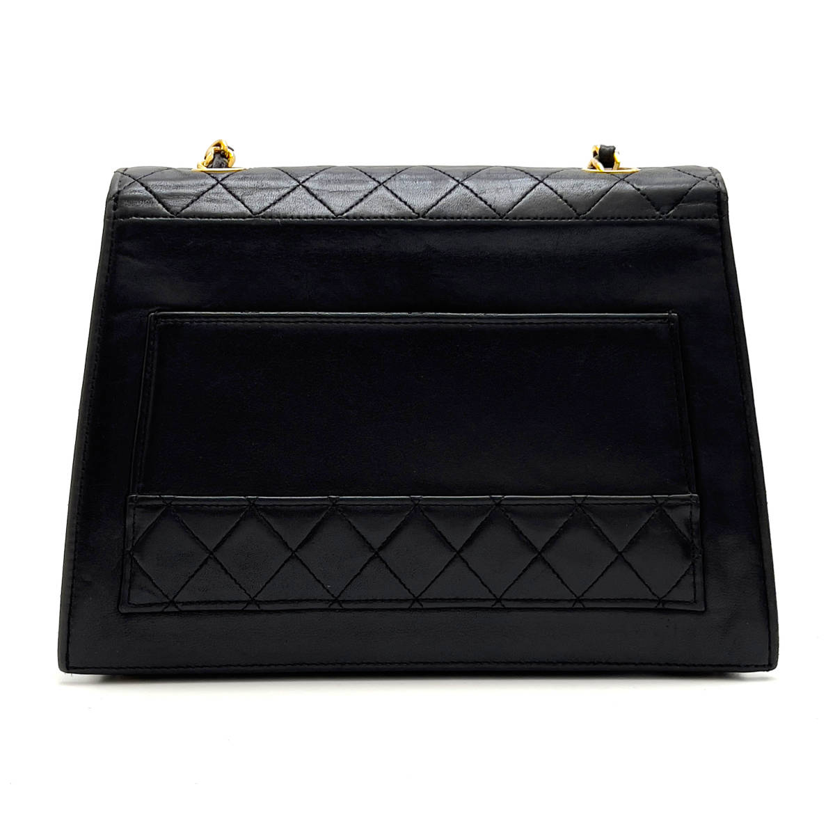 Chanel Shoulder Bag Trapezoidal Flap Black Lambskin Leather Matrasse   First Series