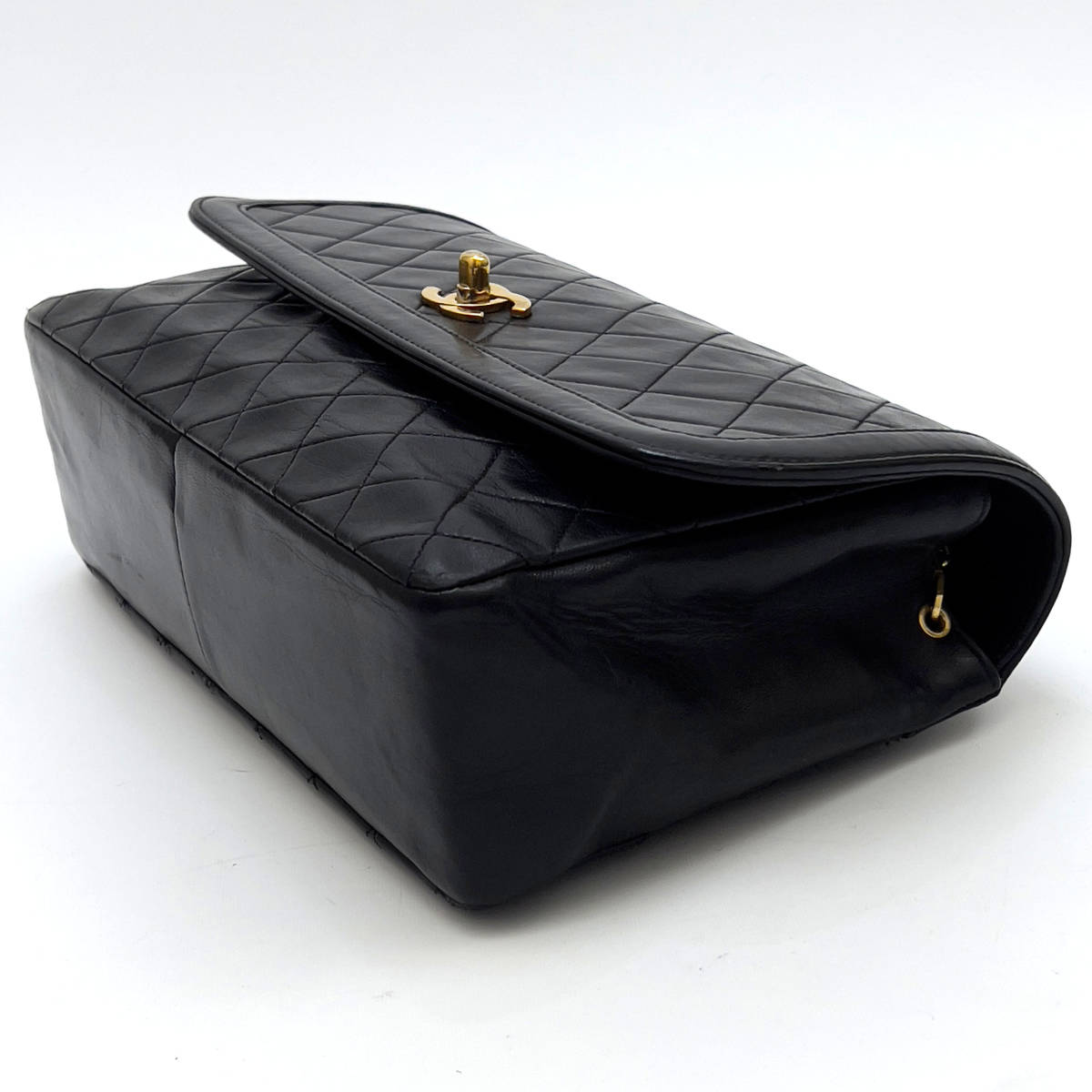 Chanel Shoulder Bag Single Flap Black Lambskin Leather Matrasse   First Series