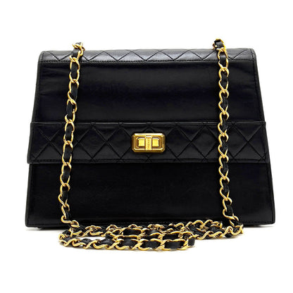 Chanel Shoulder Bag Trapezoidal Flap Black Lambskin Leather Matrasse   First Series