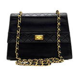 Chanel Shoulder Bag Trapezoidal Flap Black Lambskin Leather Matrasse   First Series