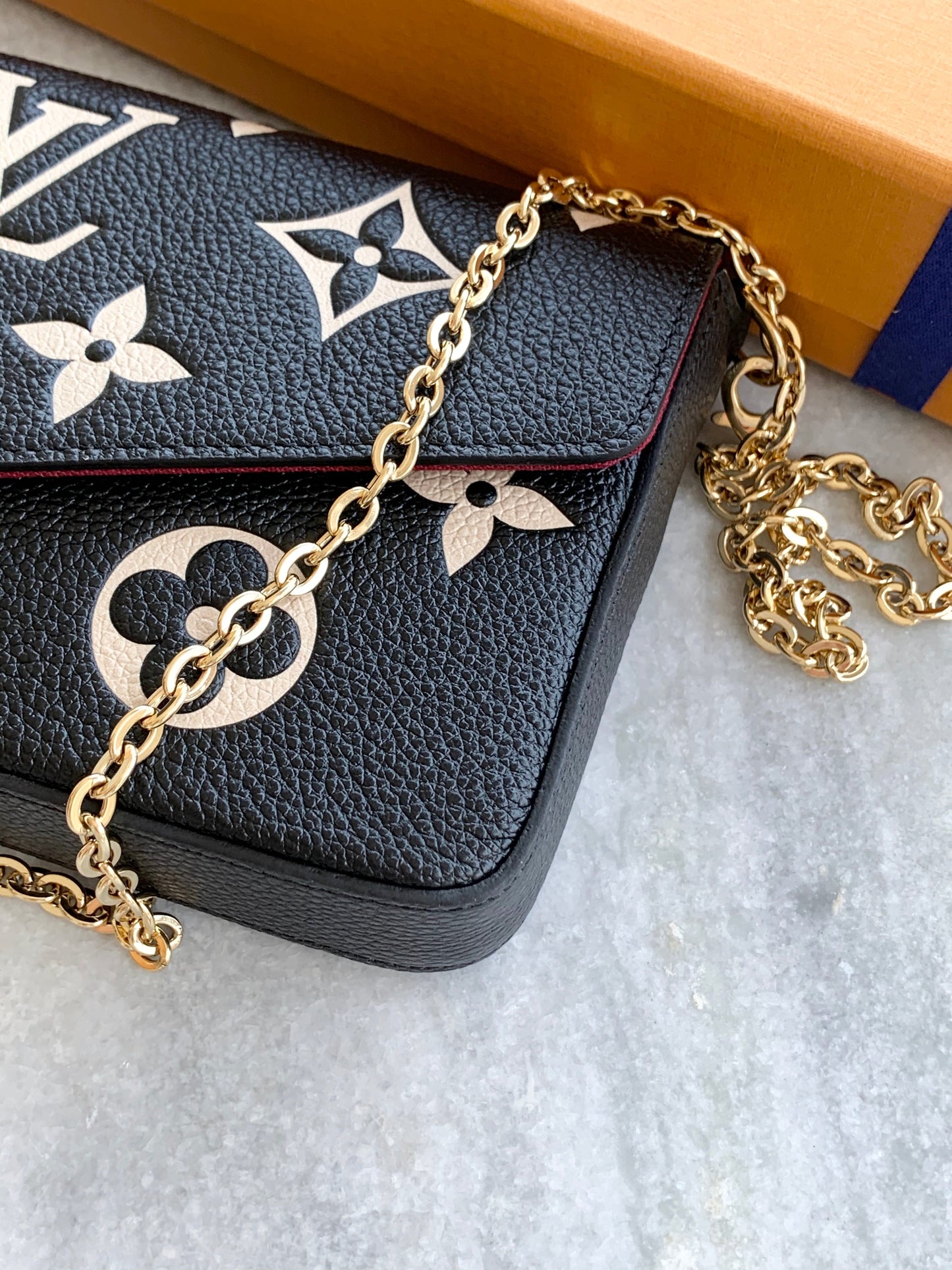 [ ]Louis Vuitton 2022 Pochette Felicie GM Bicolor Monogram Crossbody Bag
