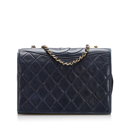 Chanel Shoulder Bag Flap Navy Lambskin Leather Matrasse
