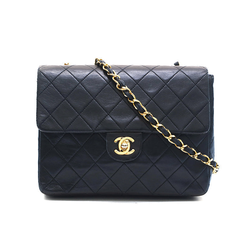 Chanel Shoulder Bag Flap Black Lambskin Leather Matrasse