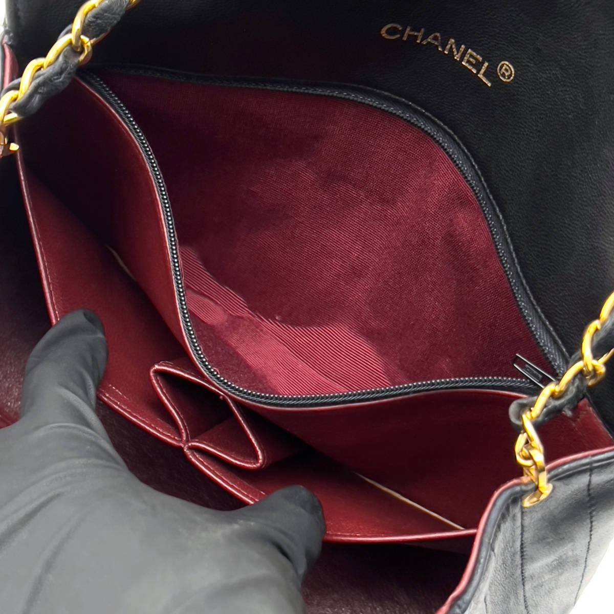 Chanel Shoulder Bag Flap Black Lambskin Leather Matrasse