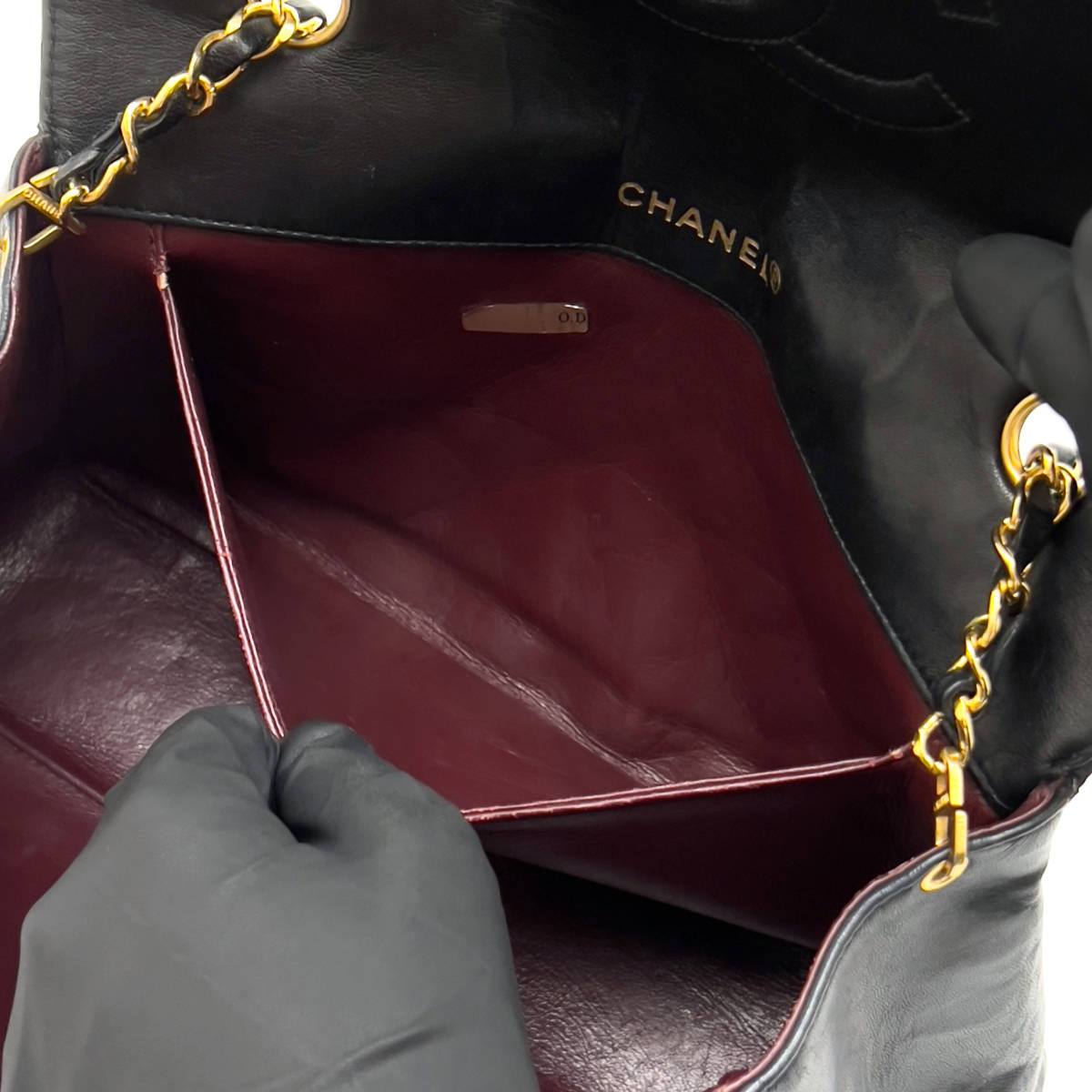 Chanel Shoulder Bag Single Flap Black Lambskin Leather Matrasse   First Series