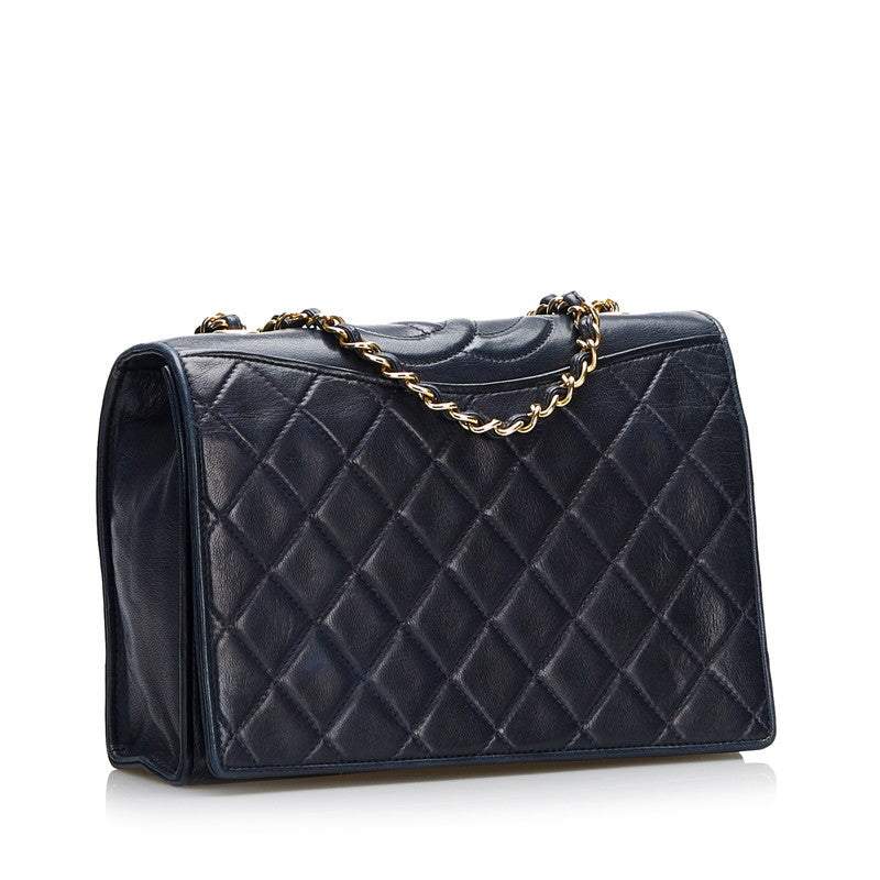 Chanel Shoulder Bag Flap Navy Lambskin Leather Matrasse