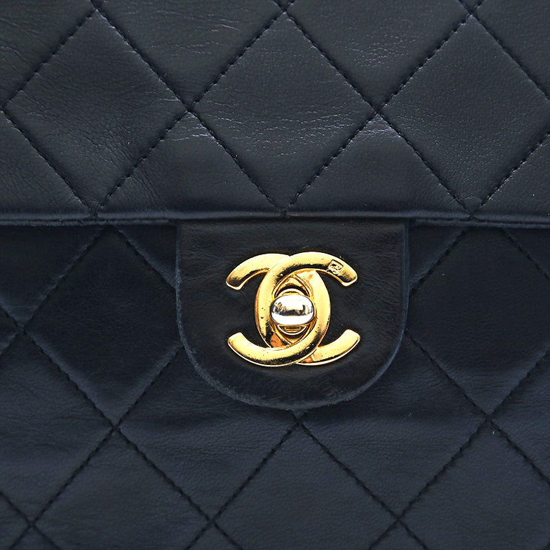 Chanel Shoulder Bag Flap Black Lambskin Leather Matrasse