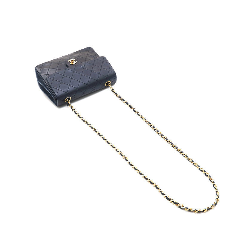 Chanel Shoulder Bag Flap Black Lambskin Leather Matrasse