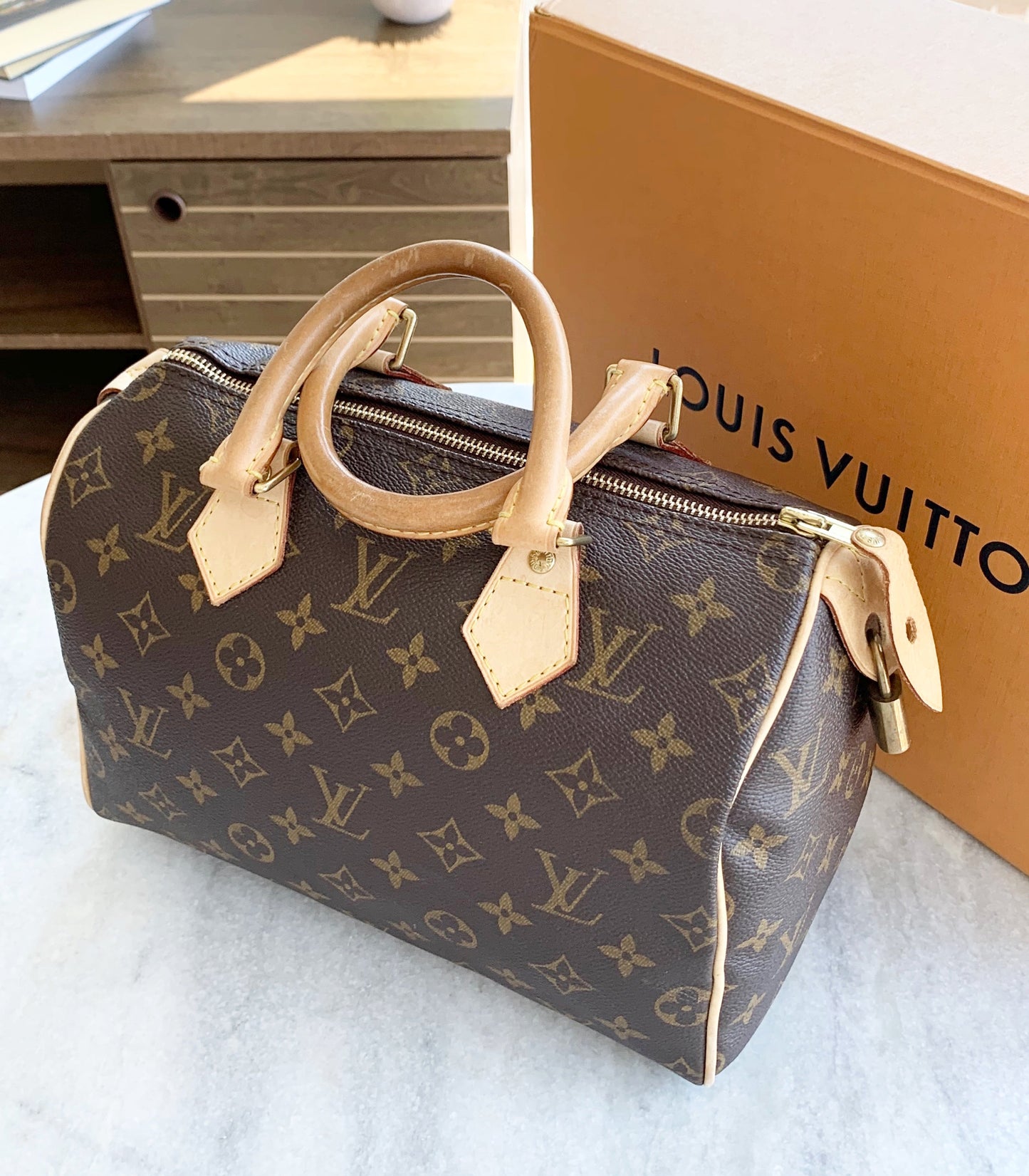 [ ] Louis Vuitton Speedy 25 Monogram Satchel Bag