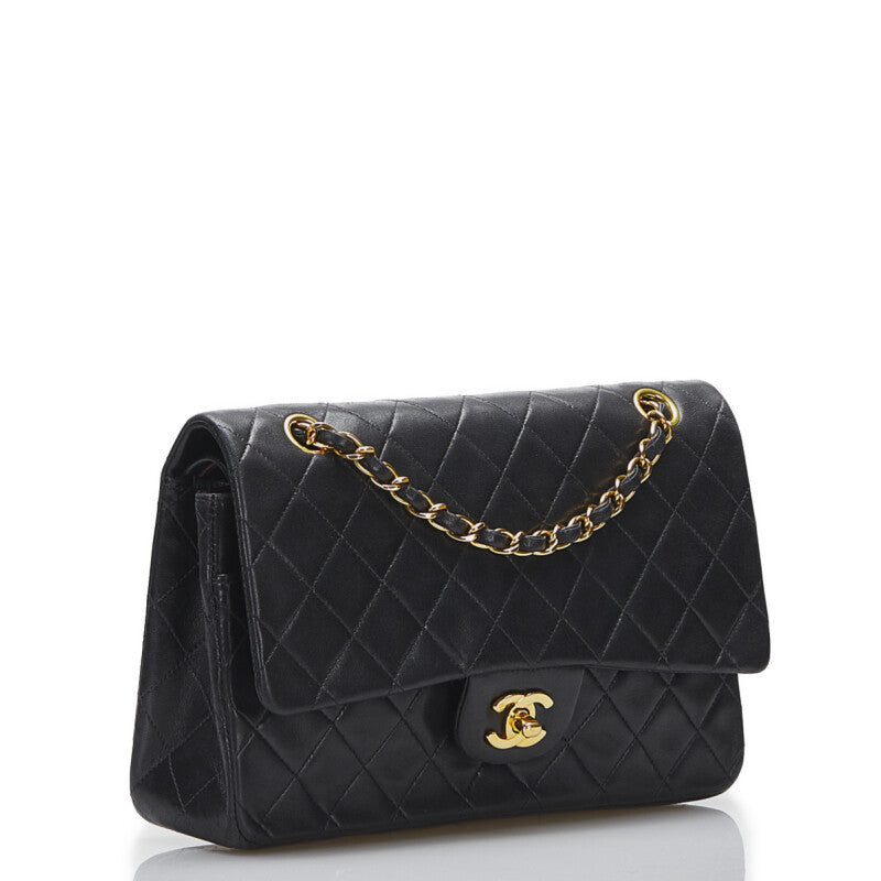 Chanel Classic Double Flap Shoulder Bag Medium Black Lambskin