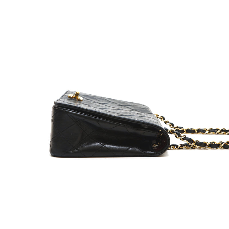 Chanel Shoulder Bag Flap Black Lambskin Leather Matrasse