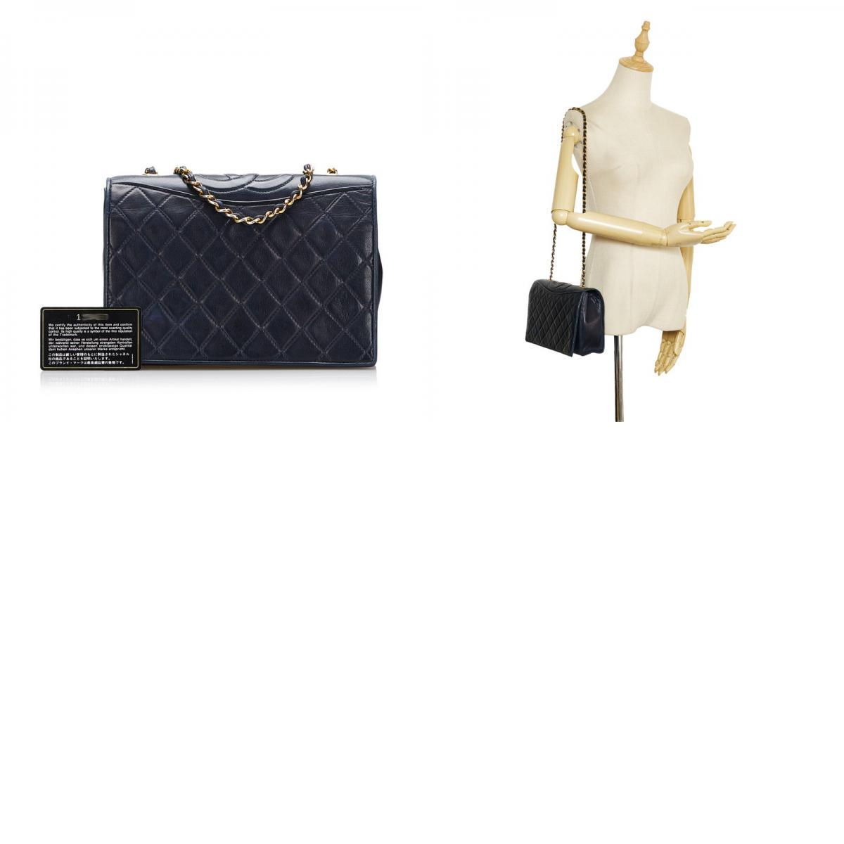 Chanel Shoulder Bag Flap Navy Lambskin Leather Matrasse