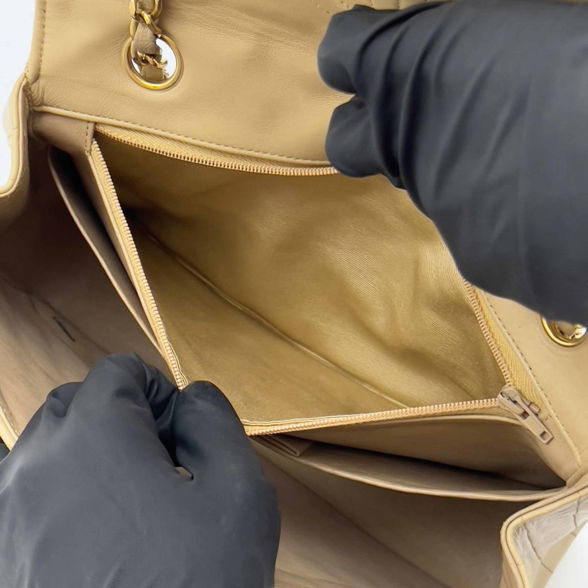 Chanel Shoulder Bag Flap Beige Lambskin Leather Matrasse