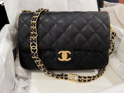 CHANEL 23C MINI FLAP BAG WITH CC LOGO CHAIN GRAINED CALFSKIN BLACK