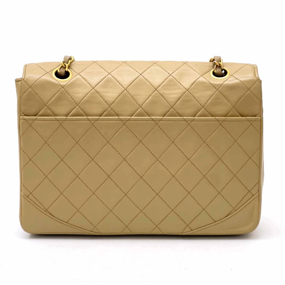 Chanel Shoulder Bag Flap Beige Lambskin Leather Matrasse