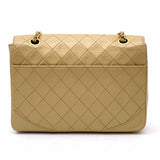 Chanel Shoulder Bag Flap Beige Lambskin Leather Matrasse